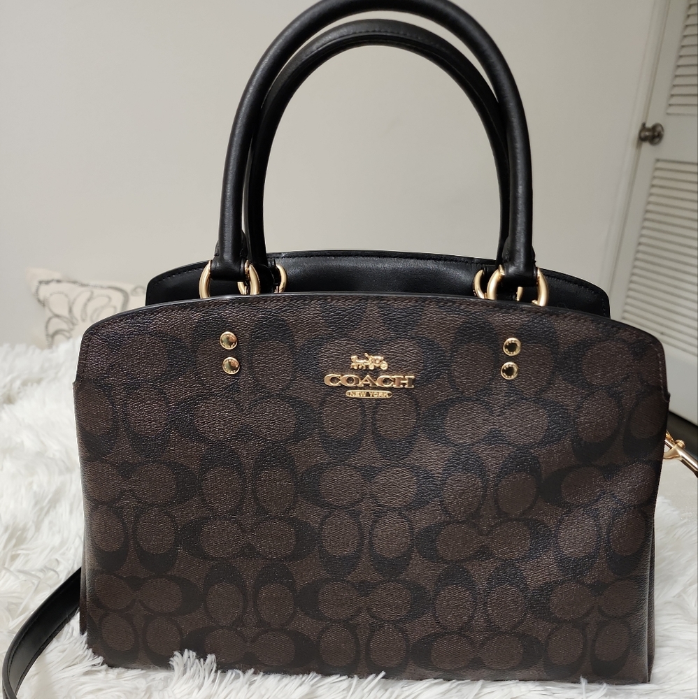 COACH BROWN & BLACK LILLIE CARRYALL HANDBAG NEW AUTHENTIC ❤️💯